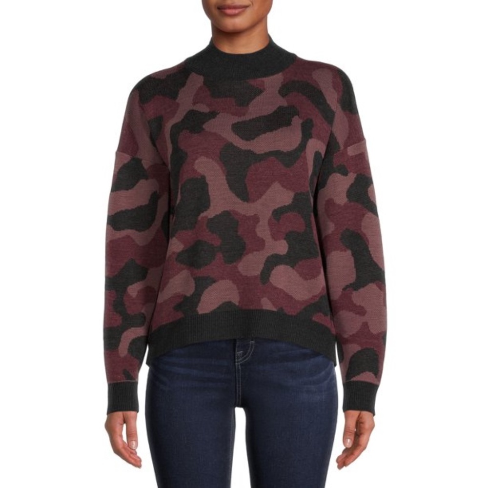 Time and Tru Women's Camo Mock Neck Sweater